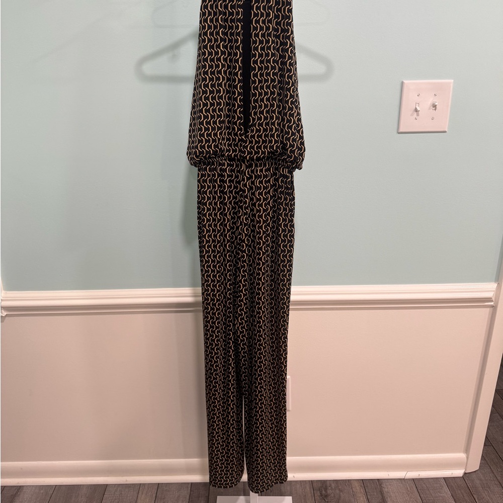 Enfocus Studio Black and Gold Jumpsuit with Wide-Leg Pants